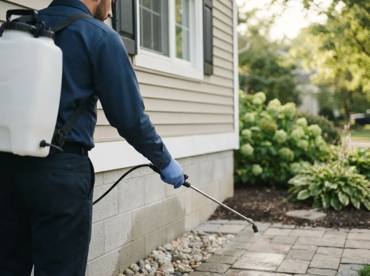 Pest control technician inspecting a home in Wildwood, FL